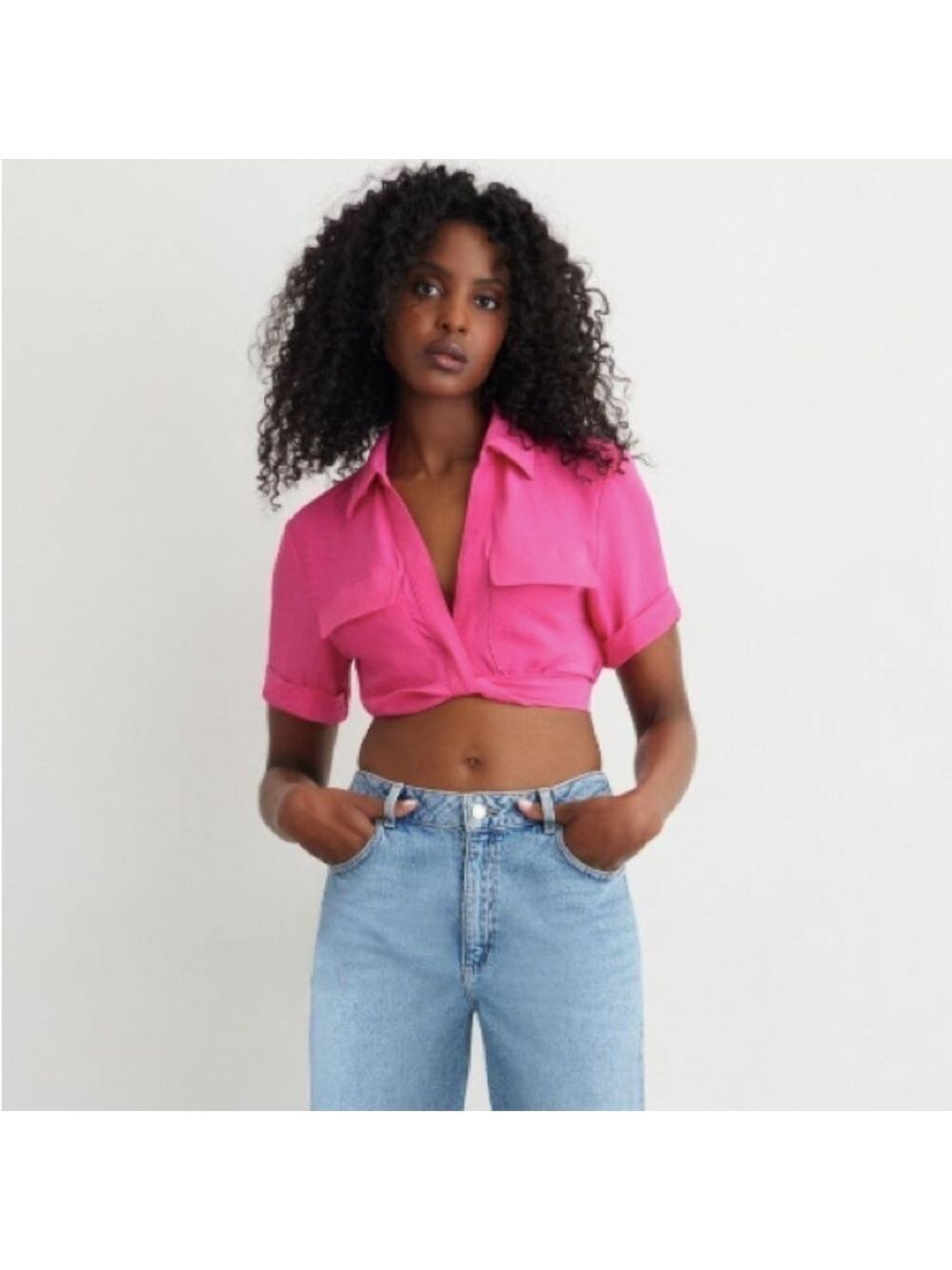 Dynamite Twist Front Cropped Top Magenta Pink Sz Large